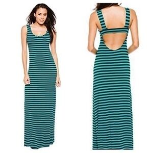 New Elan Striped Maxi Dress with Back Cut Out open Back Jersey  Sz L
